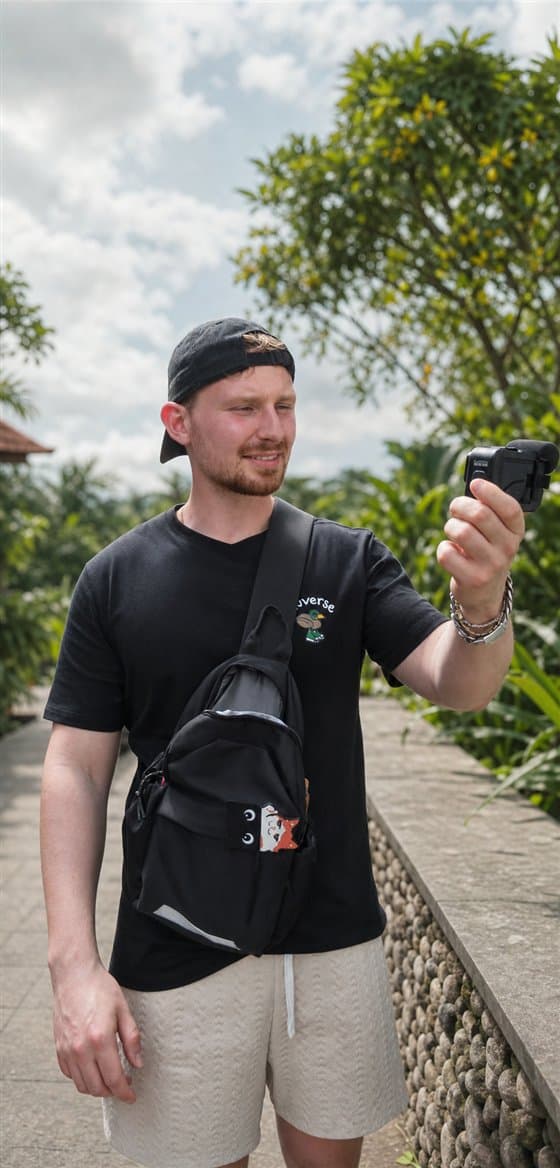 Niels met een camera tijdens een reis